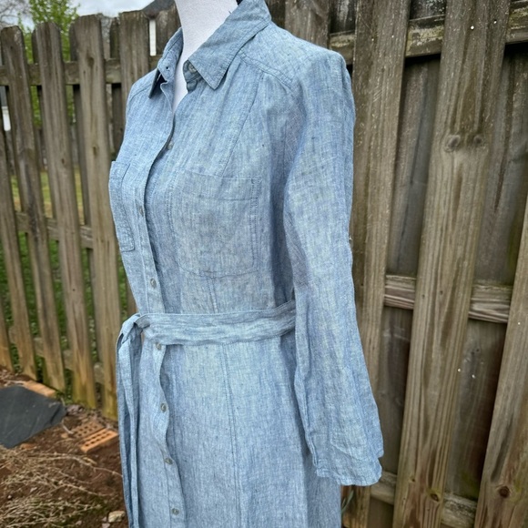 Max Studio Linen Blue Belted Button Down Shirt Dress Size Small - Picture 7 of 15